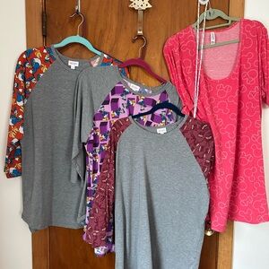 LuLaRoe Gray and Pink Long Sleeve Tops with Patterned Sleeves